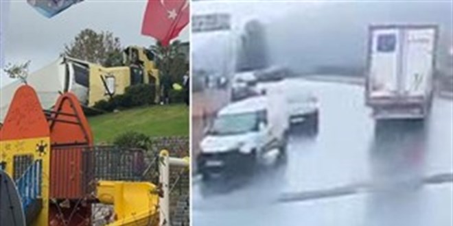 Sarıyer’de TIR devrildi: Çocuk parkında faciadan dönüldü