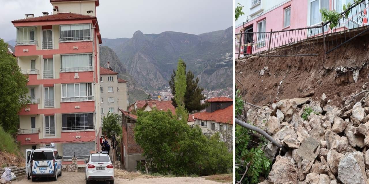 Amasya’da 5 Katlı Apartmanın İstinat Duvarı Çöktü